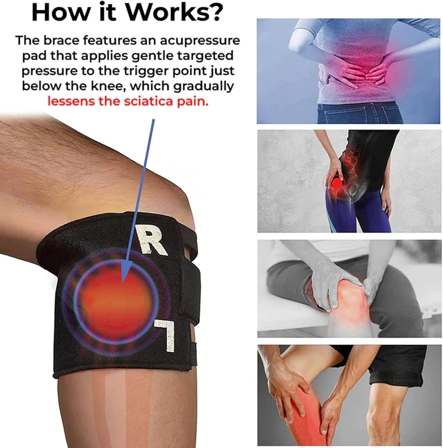 T2P Sciatica & Lower Back Pain Relief Knee Brace | Targeted Acupressure Support
