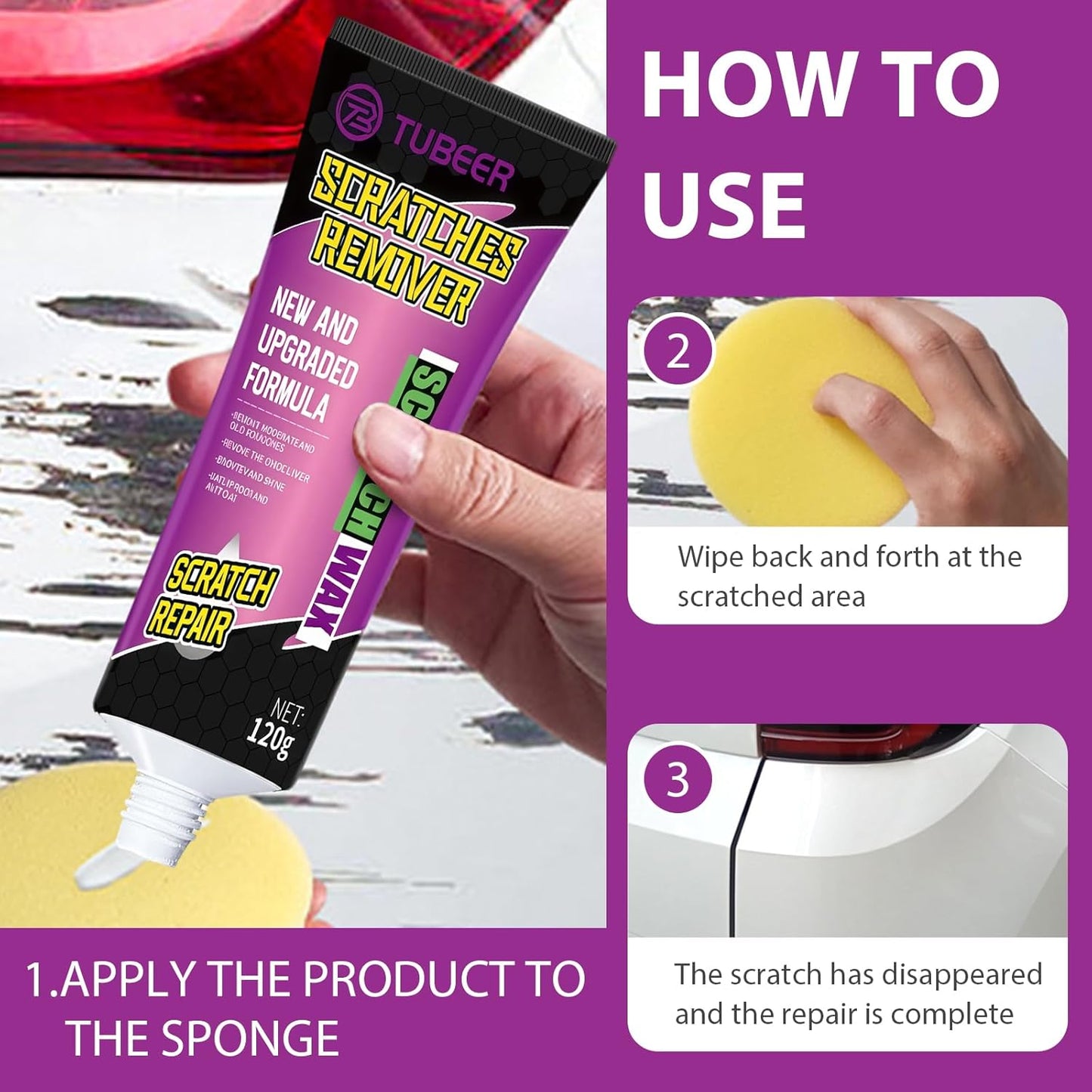 TUBEER 120g Car Scratch Remover – Intensive Shine, Swirl Repair & Water Repellent Shield