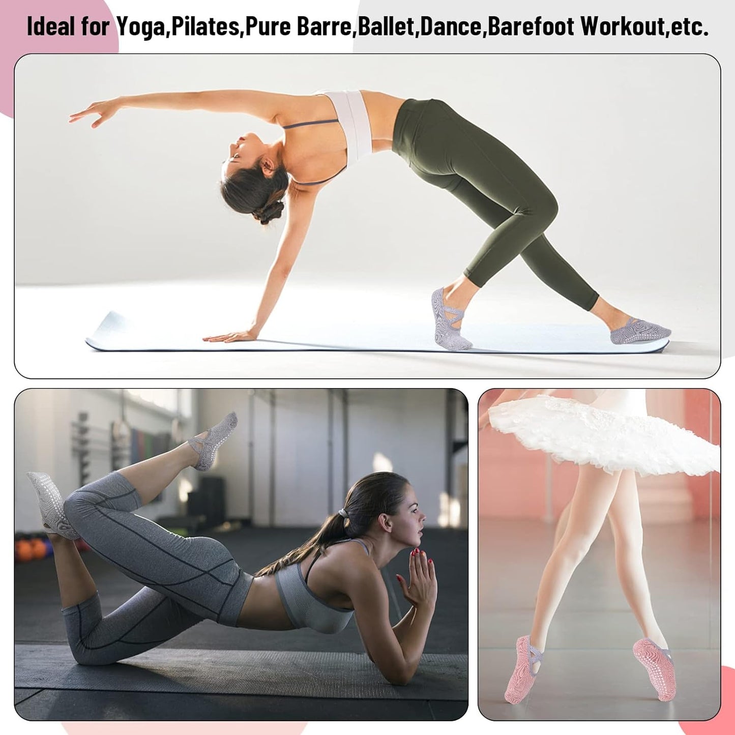 Non-Slip Studio Yoga Socks – High-Traction Grip Socks for Pilates, Barre, Ballet & Home Wear