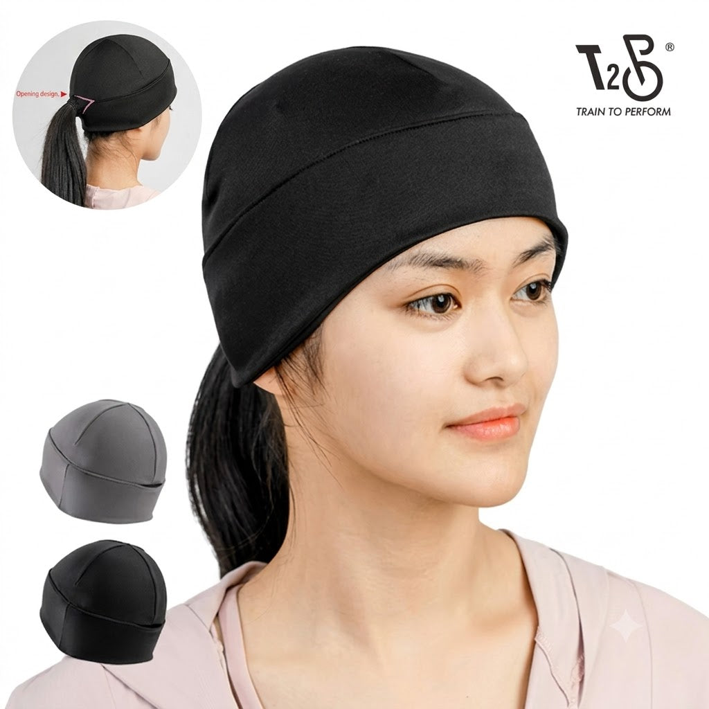 Skull Cap with Ponytail Hole Braid Hole Head Cap Winter Running Beanie Hat Cold Weather Sports