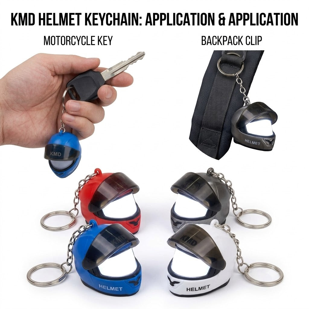 LED Motorcycle Helmet Keychain & Mini Flashlight – Creative Flip-Visor Keyring & Bag Night Light