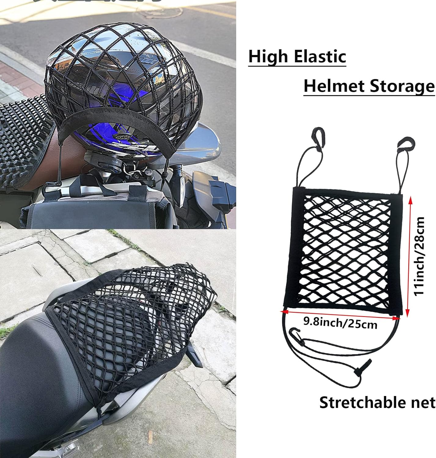 Double-Layer Cargo Net with Storage Pocket – Universal Motorcycle Organizer