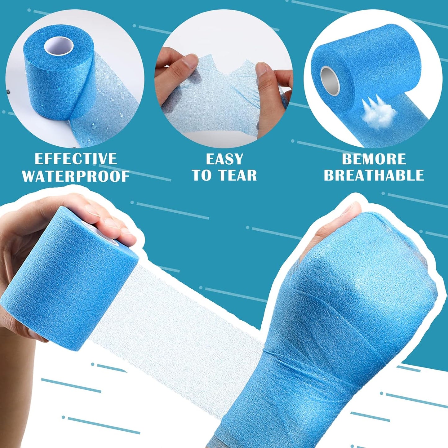 T2P Pro-Soft Sports Pre-Wrap Foam Tape (Set of 3 Rolls) – High-Elasticity Underwrap Base Bandage for Sports & Joint Protection