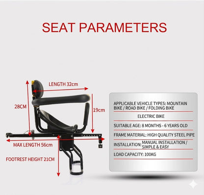 Front-Mounted Safe-View Child Bike Seat – Universal Fit for MTB & Folding Bikes