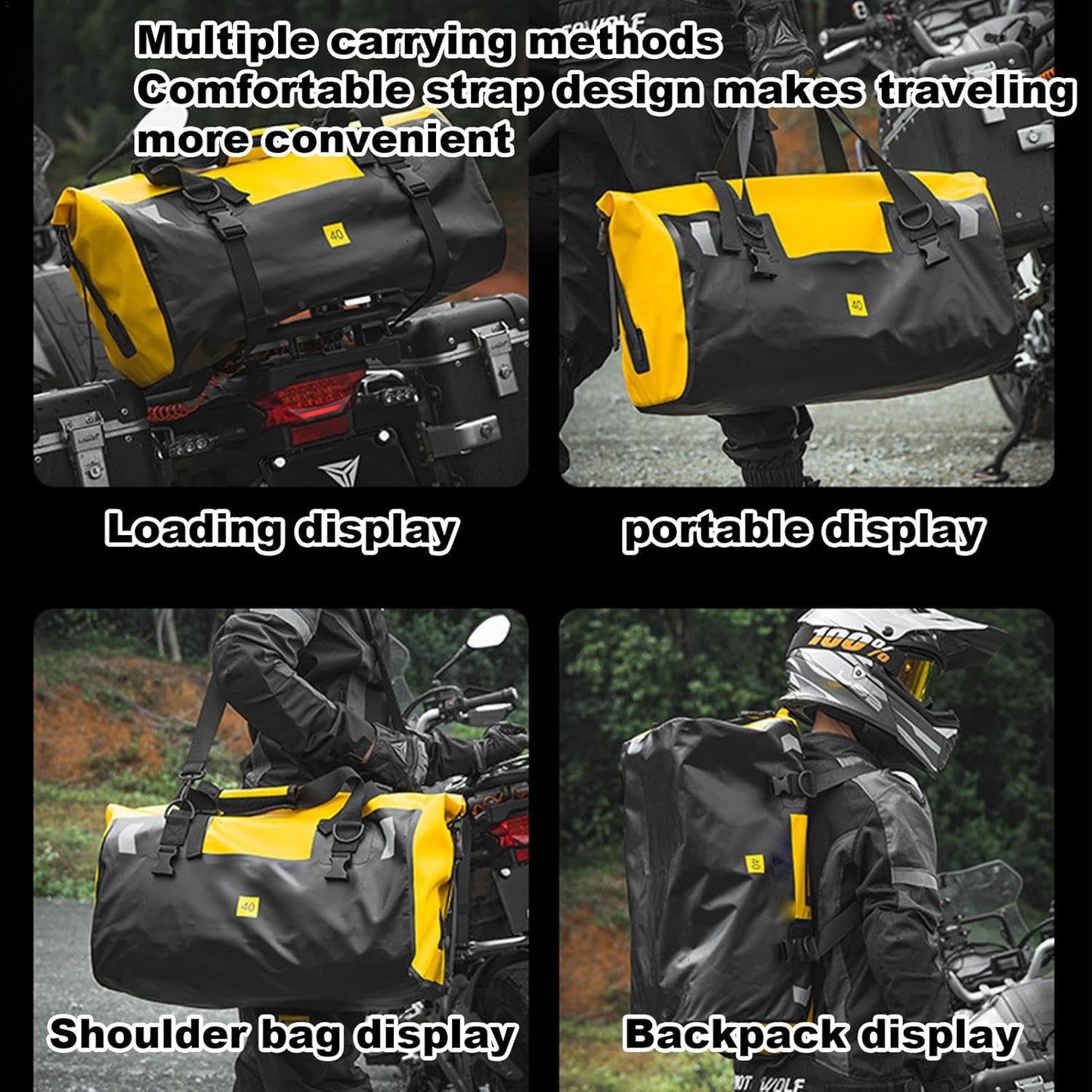 Adventure Waterproof Motorcycle Tail Bag – 40L/66L Heavy-Duty Tarpaulin Dry Duffle Bag for Touring