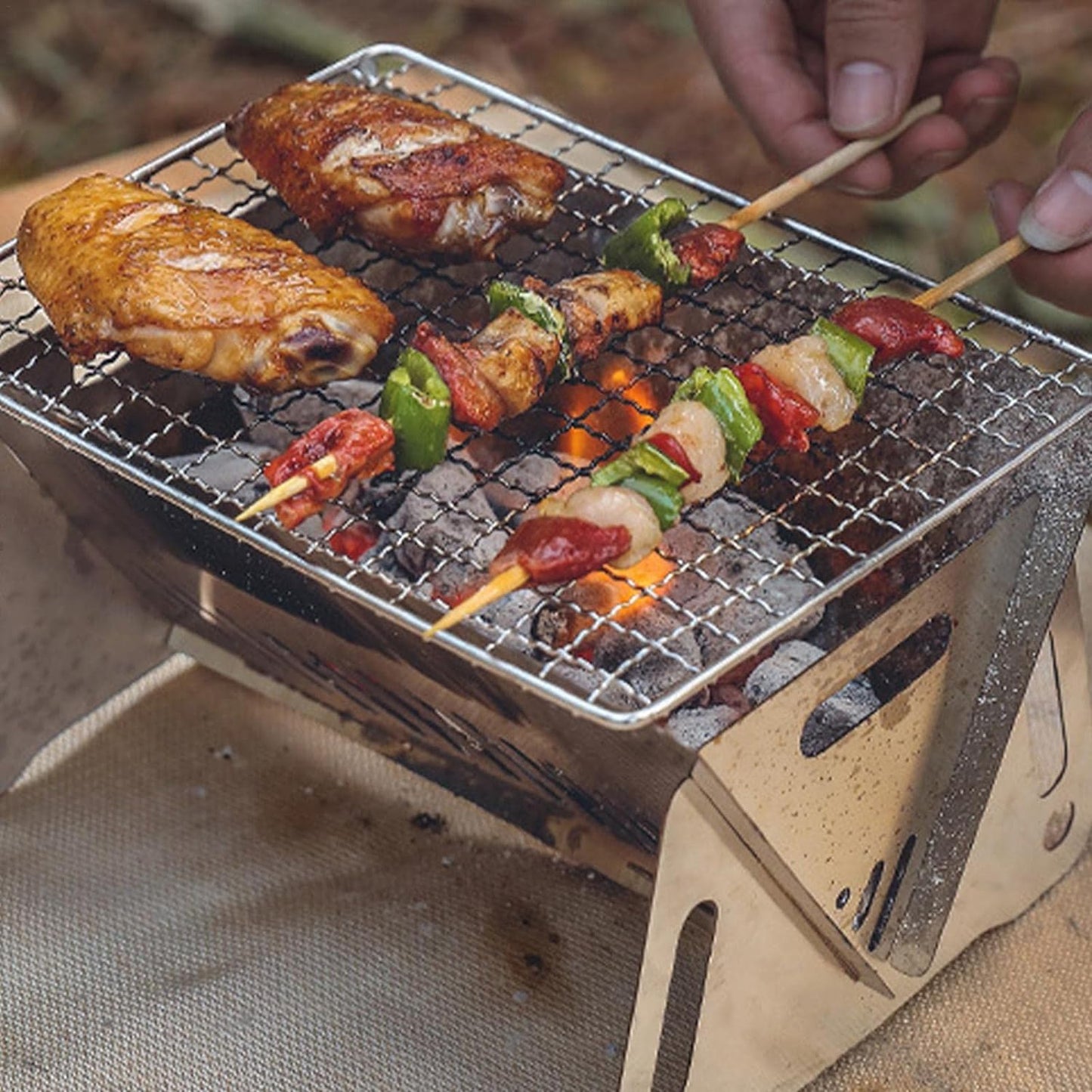 Portable Folding BBQ Grill – Compact Stainless Steel Charcoal Camping Stove
