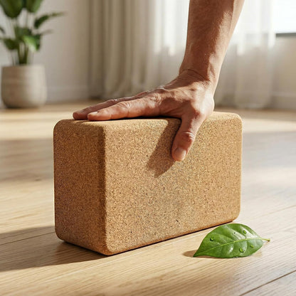 Premium Solid Cork Yoga Block | High-Density Anti-Slip Pilates Brick for Stretching & Balance