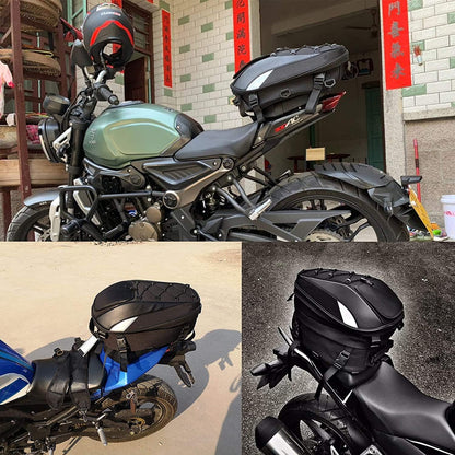 Expandable Motorcycle Tail Bag & Helmet Backpack – 2-in-1 Rigid Seat Bag with Waterproof Cover
