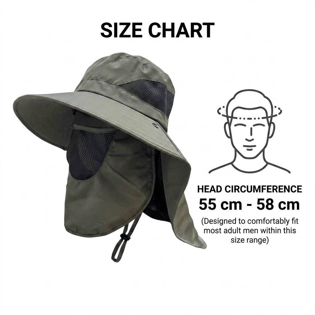Unisex Fisherman Sun Hat with Wide Brim & Neck Flap UV Protection Outdoor Hats