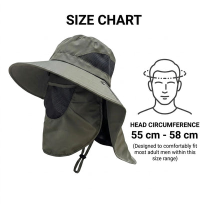 Unisex Fisherman Sun Hat with Wide Brim & Neck Flap UV Protection Outdoor Hats