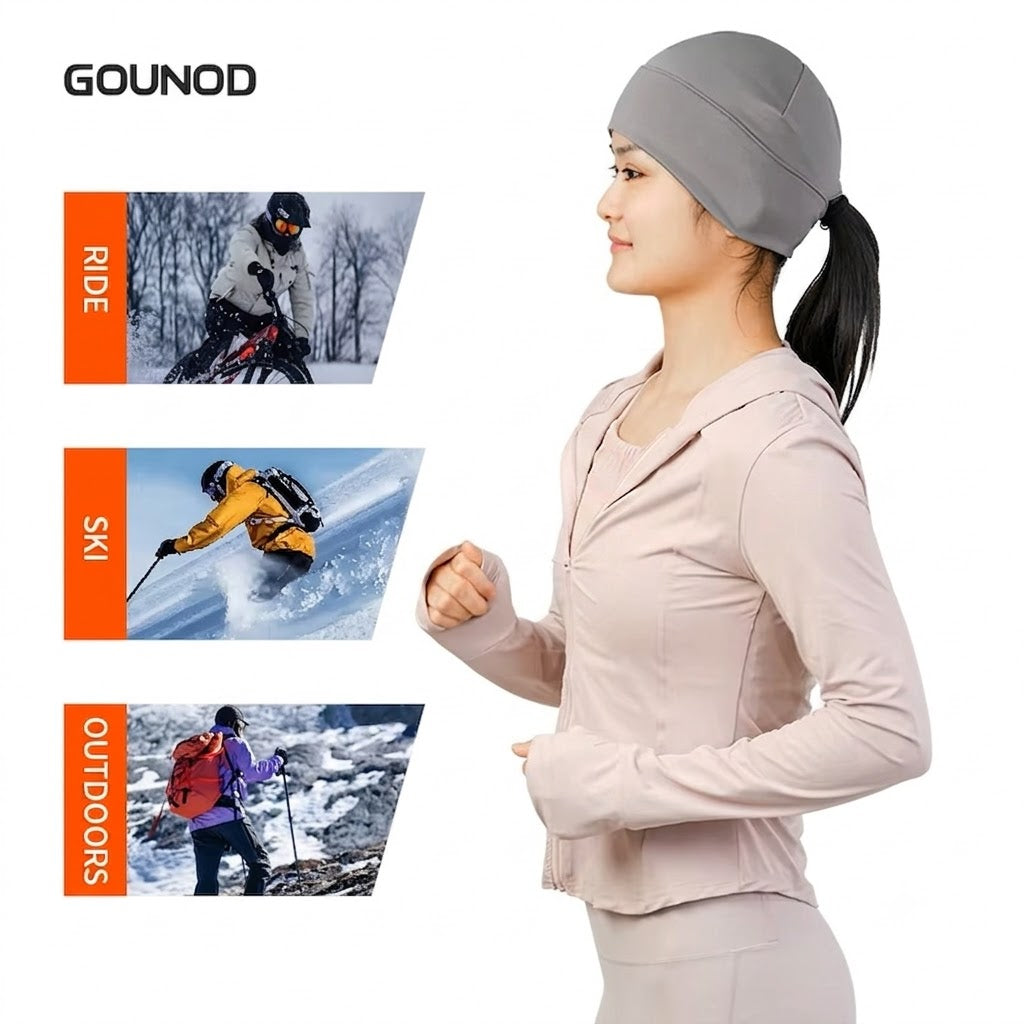 Skull Cap with Ponytail Hole Braid Hole Head Cap Winter Running Beanie Hat Cold Weather Sports