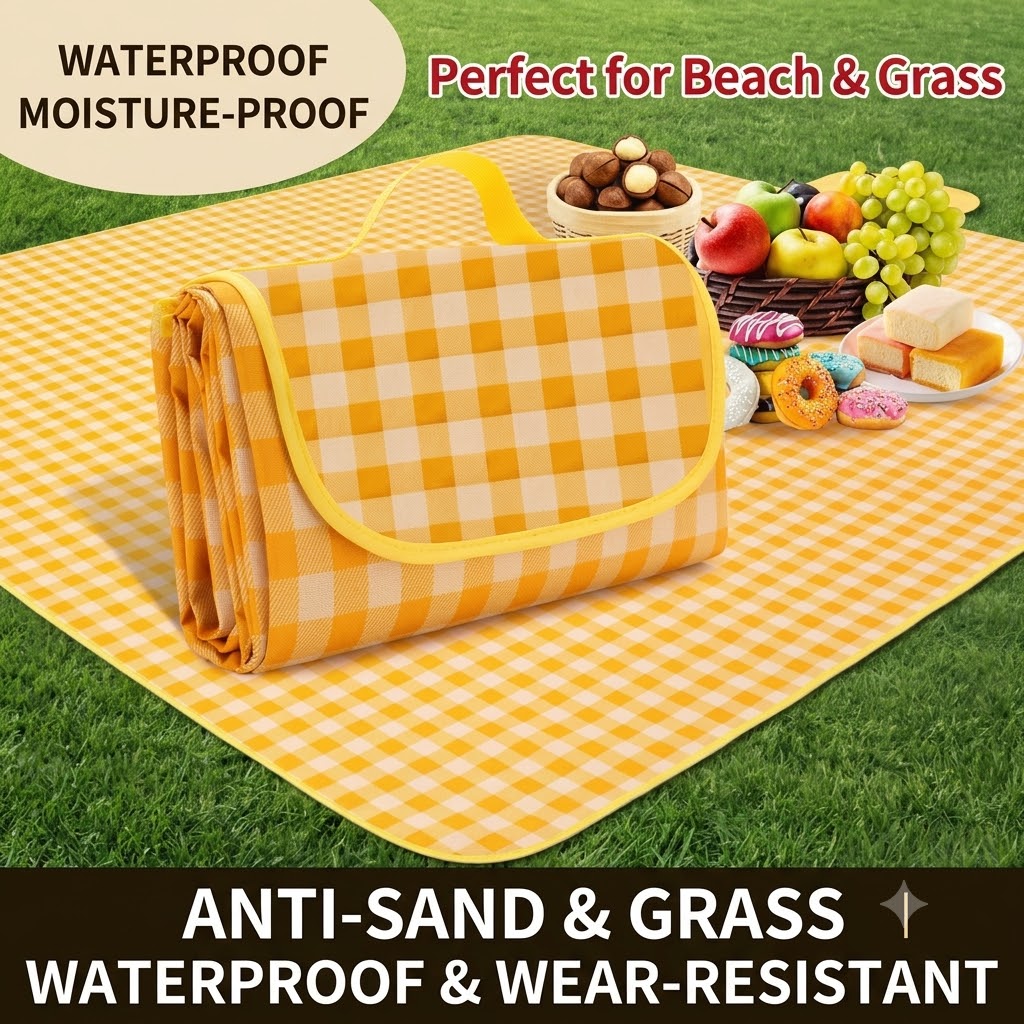 Large Waterproof Picnic Mat 200×200cm Leisure Sheet for 6-8 People Ultralight Foldable