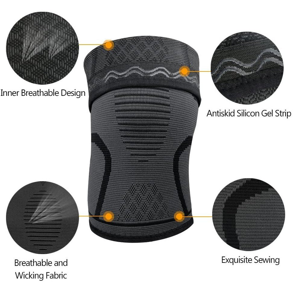 Knee Brace Compression Sleeve | Joint Pain Relief Support for Running Arthritis and Gym Workouts | Anti-Slip Silicone Knee Pad