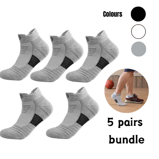 5 Pairs Elite Performance Sport Socks – Breathable Cushioned Athletic Socks for Running, Gym & Team Sports