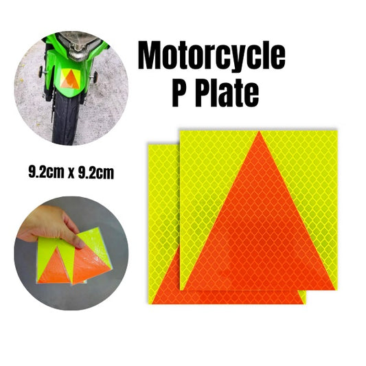 2 Pcs Reflective P-Plate Motorcycle Stickers – High-Visibility Adhesive Probation Plates for Class 2B (9.2cm x 9.2cm)