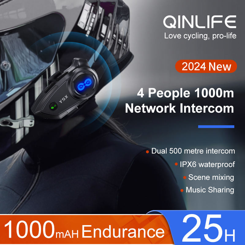 Y5X Helmet Bluetooth Headset – 4-User Group Intercom, Music Sharing & IPX6 Waterproofing