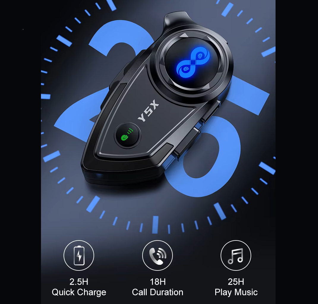 Y5X Helmet Bluetooth Headset – 4-User Group Intercom, Music Sharing & IPX6 Waterproofing