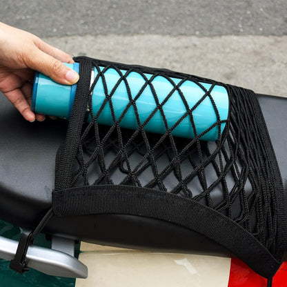 Double-Layer Cargo Net with Storage Pocket – Universal Motorcycle Organizer