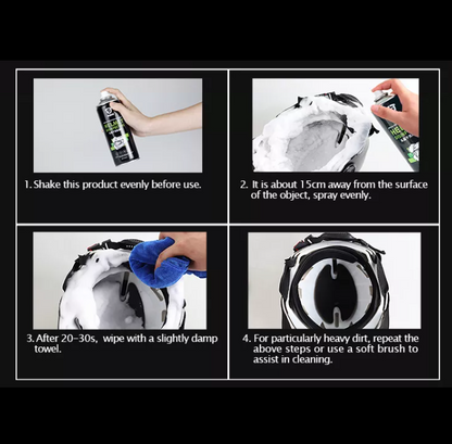 Waterless Foaming Helmet Cleaner (450ml) – Deep Clean & Deodorize Interior Liners, Shells & Visors | Instant Freshness for Riders