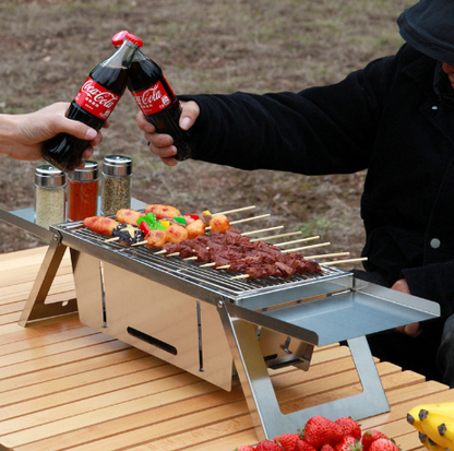 Large Portable Charcoal Grill C – 73cm Folding Stainless Steel BBQ for Camping & Picnics