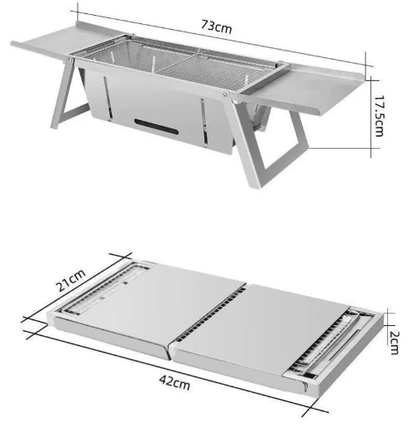 Large Portable Charcoal Grill C – 73cm Folding Stainless Steel BBQ for Camping & Picnics