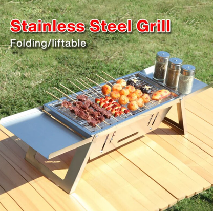 Large Portable Charcoal Grill C – 73cm Folding Stainless Steel BBQ for Camping & Picnics