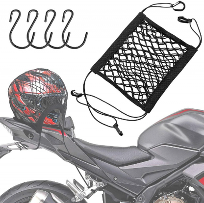 Double-Layer Cargo Net with Storage Pocket – Universal Motorcycle Organizer