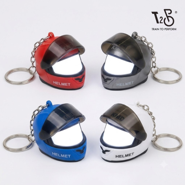 LED Motorcycle Helmet Keychain & Mini Flashlight – Creative Flip-Visor Keyring & Bag Night Light