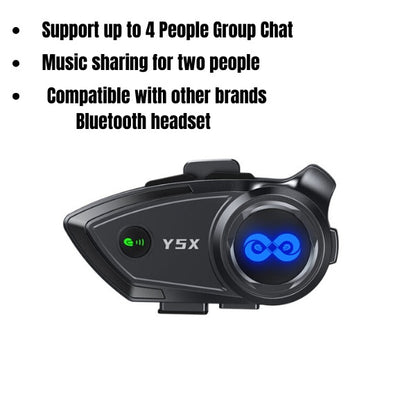 Y5X Helmet Bluetooth Headset – 4-User Group Intercom, Music Sharing & IPX6 Waterproofing