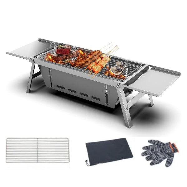 Large Portable Charcoal Grill C – 73cm Folding Stainless Steel BBQ for Camping & Picnics