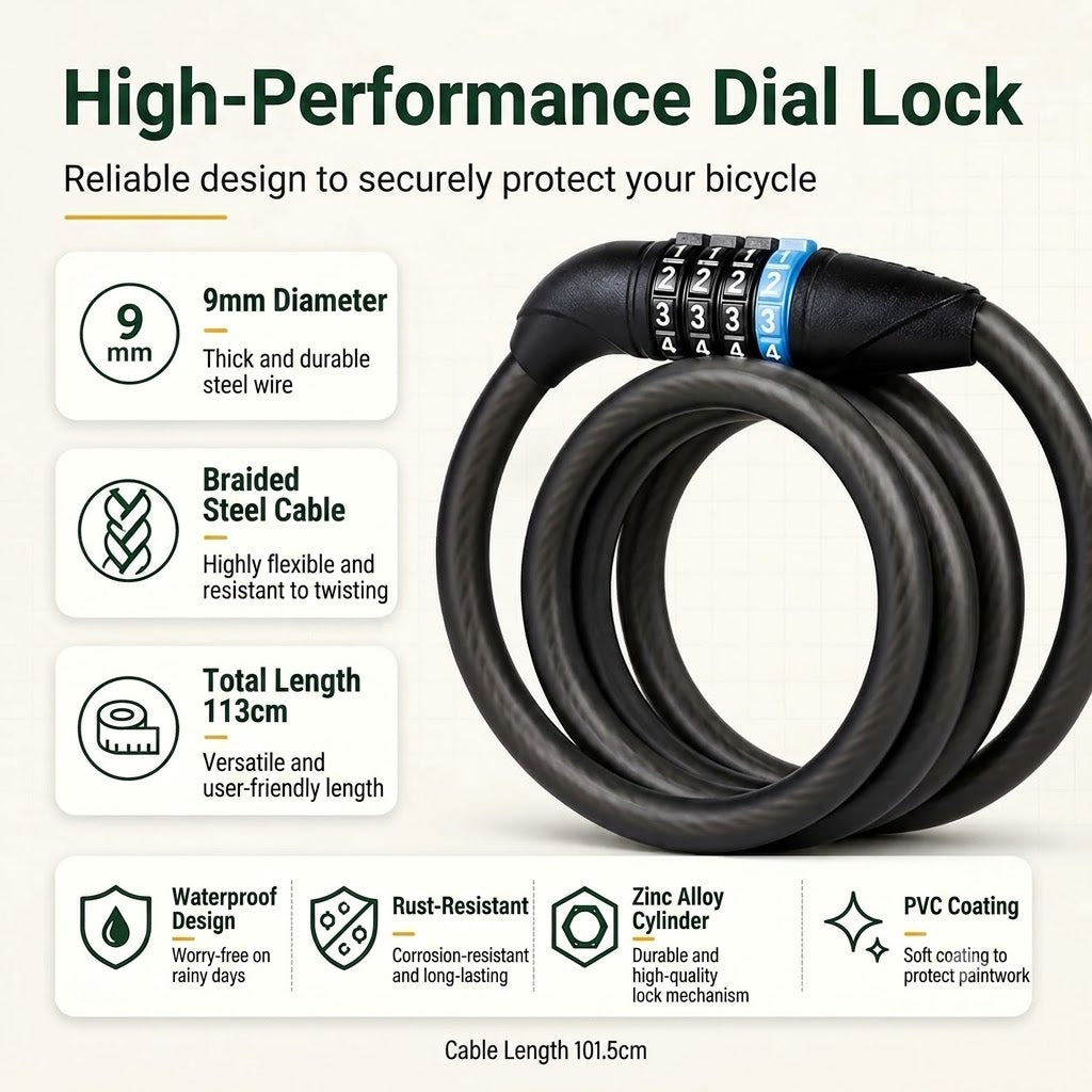 110cm Bicycle Wire Lock – 4-Digit Combination Anti-Theft Steel Cable (180g)