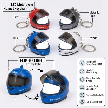 LED Motorcycle Helmet Keychain & Mini Flashlight – Creative Flip-Visor Keyring & Bag Night Light