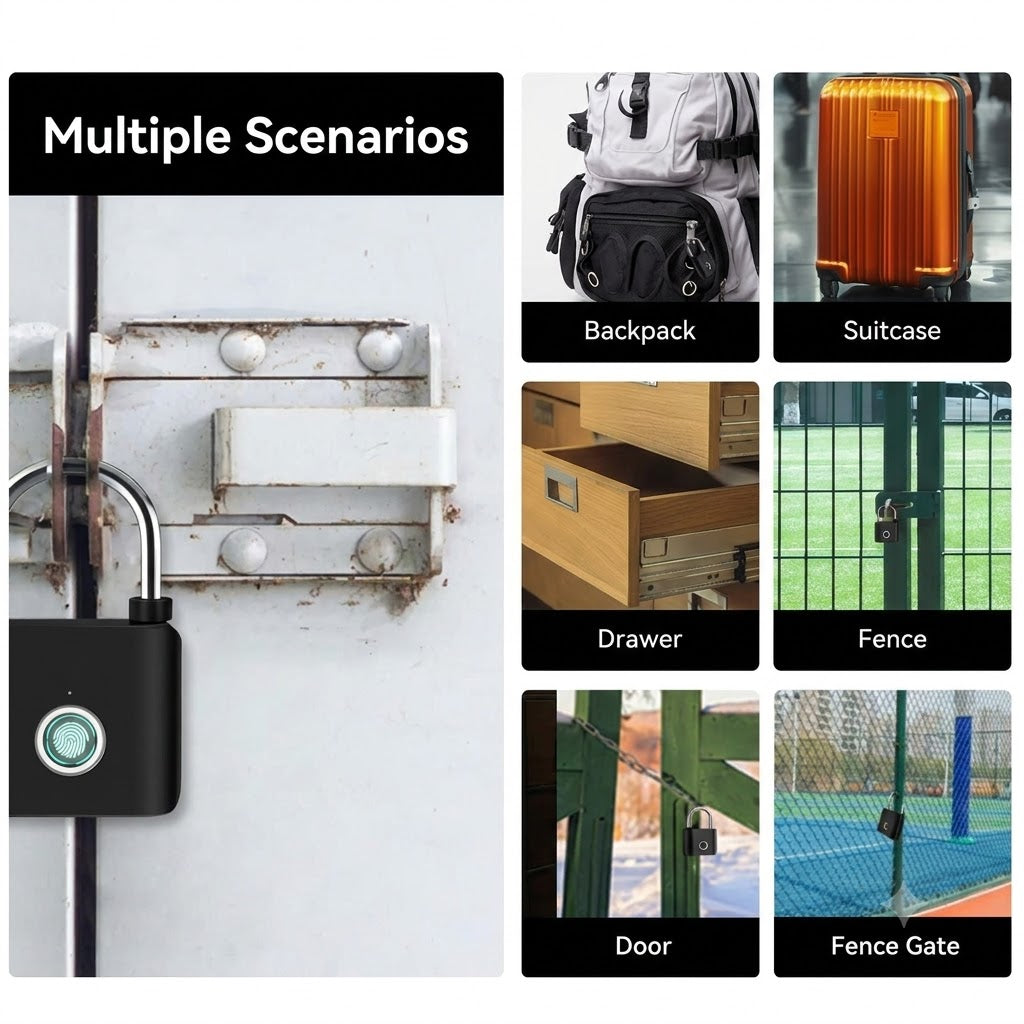 Smart Fingerprint Padlock Keyless Biometric Metal Lock for Gym Locker & Gate USB-C
