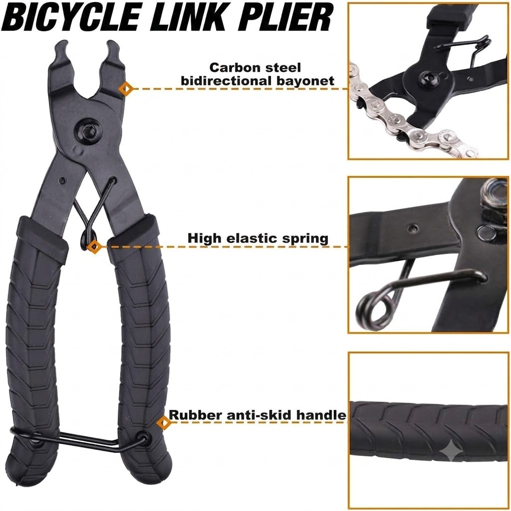 3-Piece Bicycle Chain Repair Tool Kit – Master Link Pliers, Chain Breaker Splitter & Wear Indicator