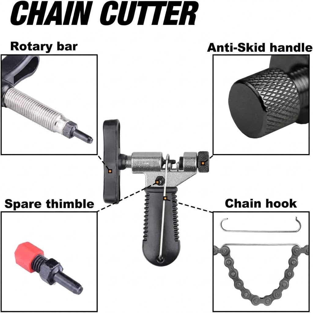3-Piece Bicycle Chain Repair Tool Kit – Master Link Pliers, Chain Breaker Splitter & Wear Indicator