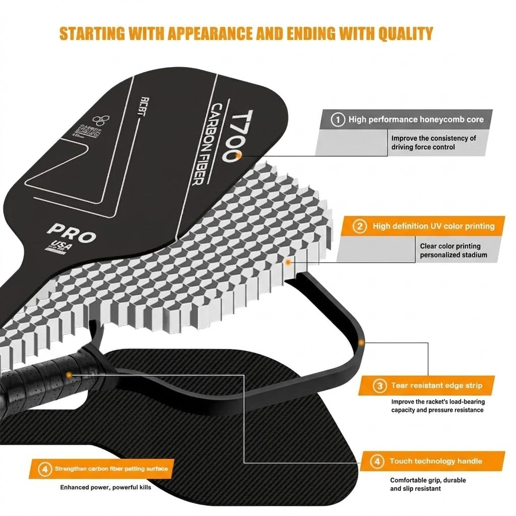 T700 Pro Carbon Fiber Pickleball Paddle – 250g Professional Grade Frosted Surface Racquet