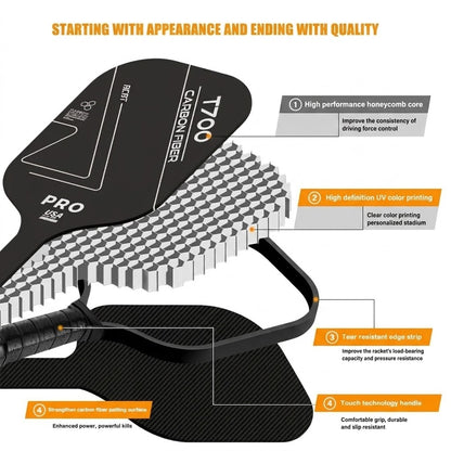 T700 Pro Carbon Fiber Pickleball Paddle – 250g Professional Grade Frosted Surface Racquet
