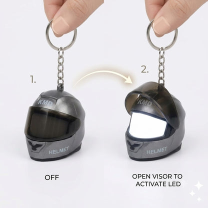 LED Motorcycle Helmet Keychain & Mini Flashlight – Creative Flip-Visor Keyring & Bag Night Light
