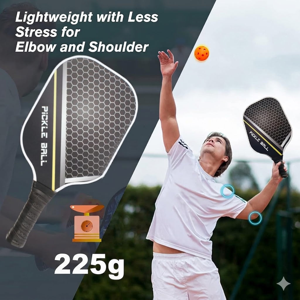 Beginners Elite Pickleball Paddle – 225g Lightweight Fiberglass Racquet with Noise-Reducing Honeycomb Core