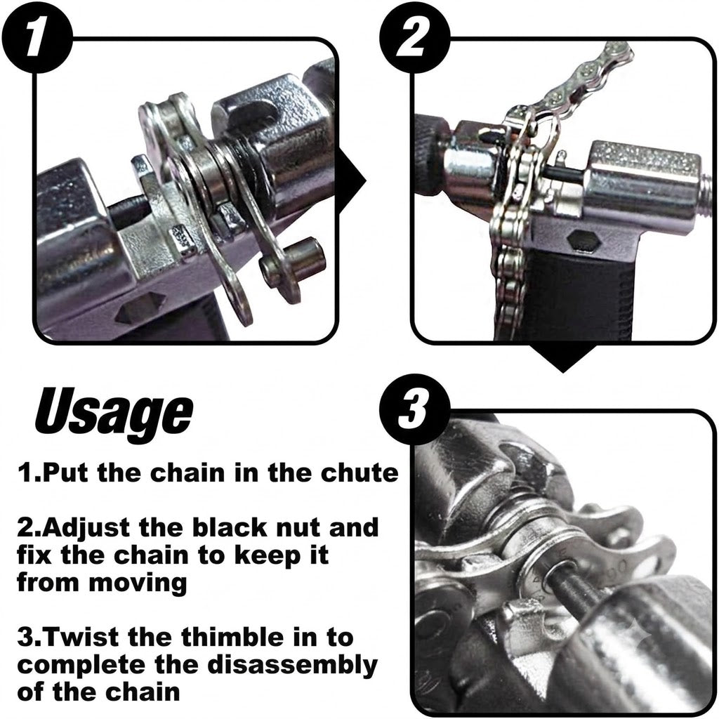 3-Piece Bicycle Chain Repair Tool Kit – Master Link Pliers, Chain Breaker Splitter & Wear Indicator