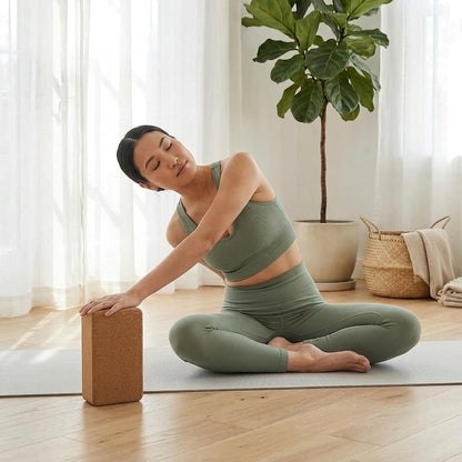 Premium Solid Cork Yoga Block | High-Density Anti-Slip Pilates Brick for Stretching & Balance