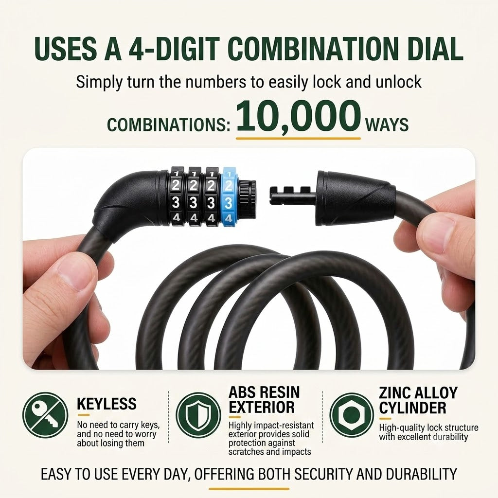 110cm Bicycle Wire Lock – 4-Digit Combination Anti-Theft Steel Cable (180g)
