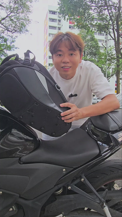 Expandable Motorcycle Tail Bag & Helmet Backpack – 2-in-1 Rigid Seat Bag with Waterproof Cover