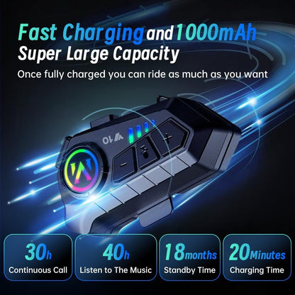 Y10-2X Motorcycle Bluetooth 5.3 Headset – IPX6 Waterproof Intercom with 40mm Graphene Speakers & 32H Battery