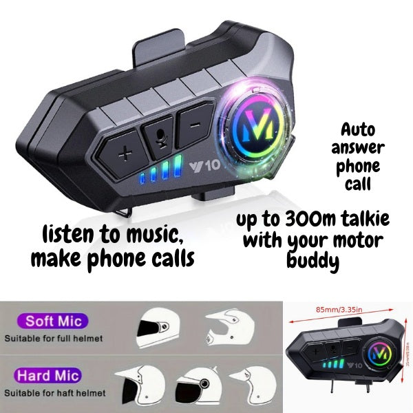 Y10-2X Motorcycle Bluetooth 5.3 Headset – IPX6 Waterproof Intercom with 40mm Graphene Speakers & 32H Battery