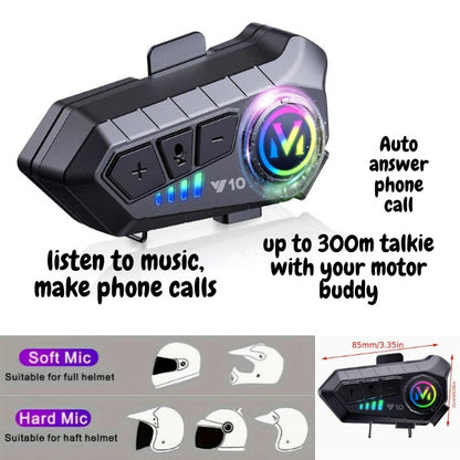 Y10-2X Motorcycle Bluetooth 5.3 Headset – IPX6 Waterproof Intercom with 40mm Graphene Speakers & 32H Battery