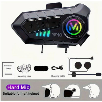 Y10-2X Motorcycle Bluetooth 5.3 Headset – IPX6 Waterproof Intercom with 40mm Graphene Speakers & 32H Battery