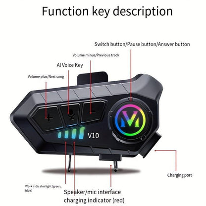 Y10-2X Motorcycle Bluetooth 5.3 Headset – IPX6 Waterproof Intercom with 40mm Graphene Speakers & 32H Battery