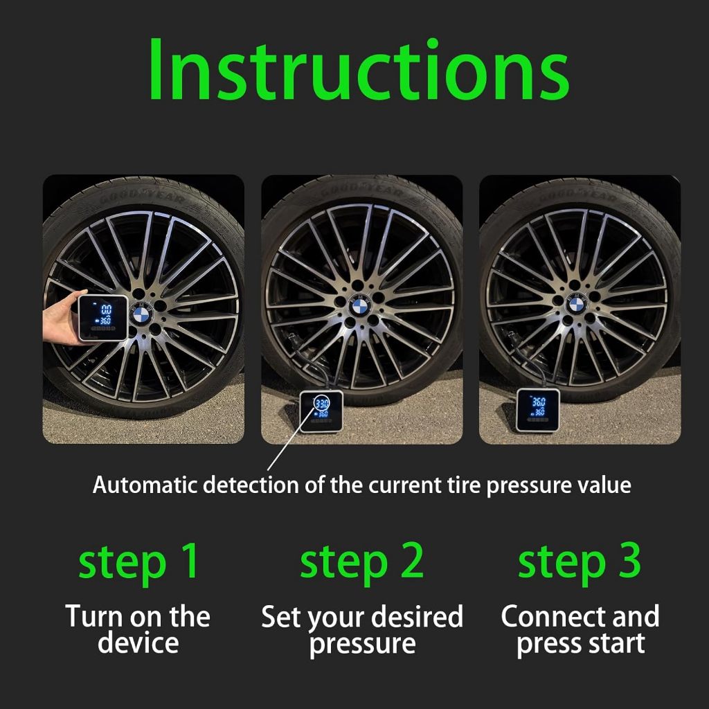 Portable Electric Air Pump  – Cordless Tire Inflator for Car, Motorcycle & Bike | 2000mAh Power Bank & LED
