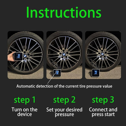 Portable Electric Air Pump  – Cordless Tire Inflator for Car, Motorcycle & Bike | 2000mAh Power Bank & LED